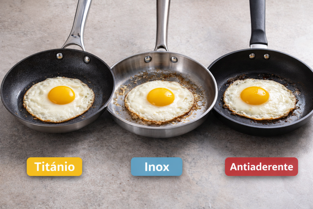 Ovo frito na frigideira de titânio