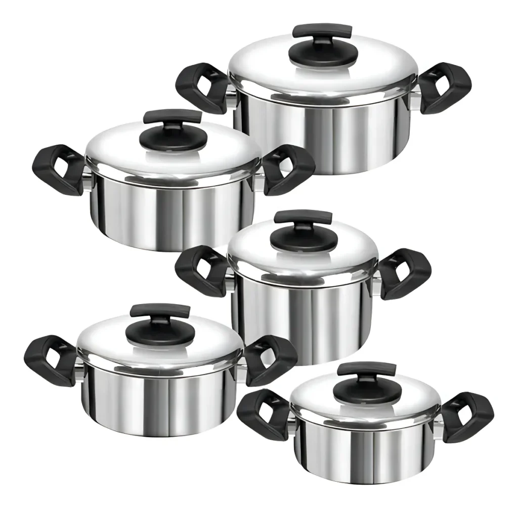 Conjunto 5 Panelas Grandes Aluminio Grosso Cor Polido