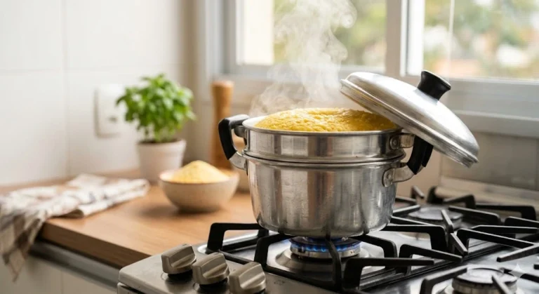 cuscuzeira de aluminio em uma cozinha moderna
