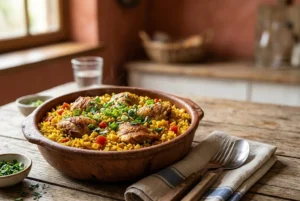 prato-servido-arroz-com-frango-caipira